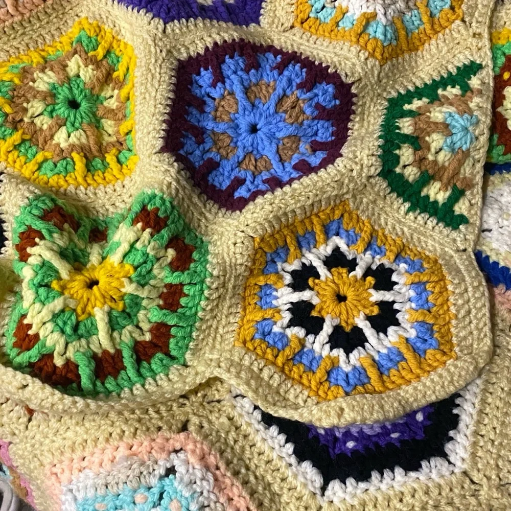 Handmade Multicolor Crochet granny hexagon square throw blanket 50 x 64
